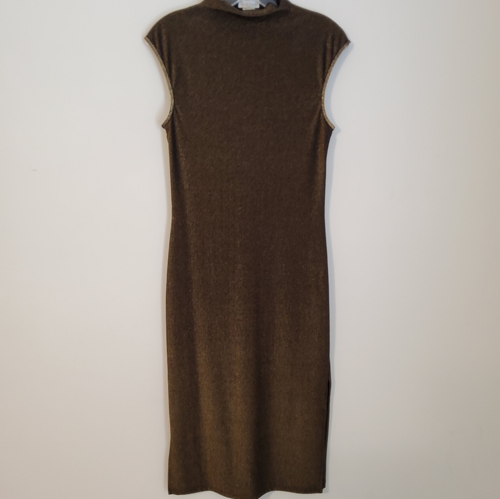 MISOPE STRETCH METALLIC YELLOW GOLD SHEATH DRESS SLEEVELESS CREW NECK SIZE L